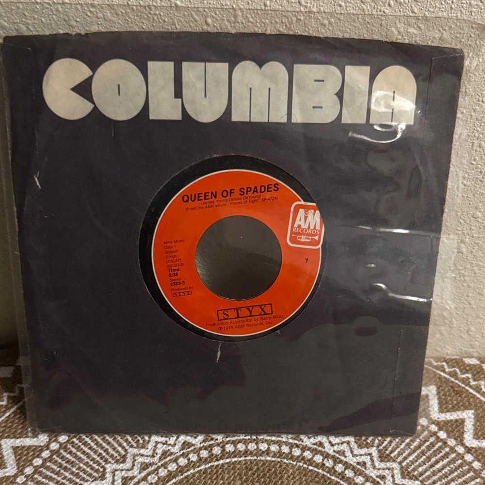 Styx ‘Too Much Time on My Hands’ & ‘Queen of Spades’ Columbia 45RPM Vinyl